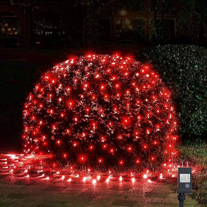 WBao Christmas Lights 200LED 8.4ft x 5.2ft Net Lights Outdoor Mesh Light with 8 Modes Timer UL Certified End to End Connectable Waterproof for Lawn Bushes Outdoor Christmas Decorations Red