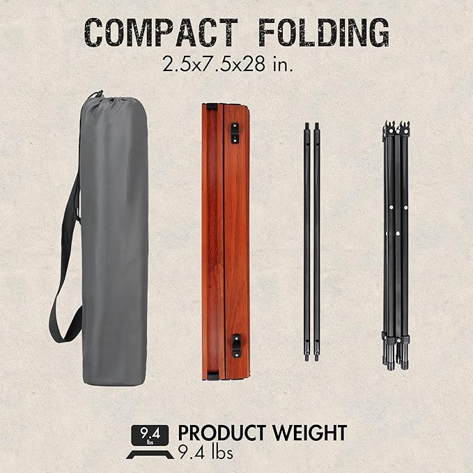 Portal Lightweight Aluminum Folding Square Table Roll Up Top 4 People Compact Table with Carry Bag for Camping Picnic Backyards BBQ Brown