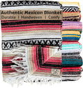 Del Mex Classic Mexican Blanket Large Authentic Woven Falsa Throw (70x50) Artisan Southwest Décor for Beach Yoga Outdoors (Pink/Tan)
