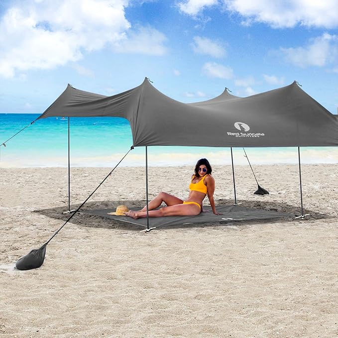 Red Suricata Sand Free Beach Mat – Sand Proof Beach Blanket Sandless Waterproof – fits and Matches Beach Canopy - for Outdoor Beach Picnics Camping RVing (Large Grey)