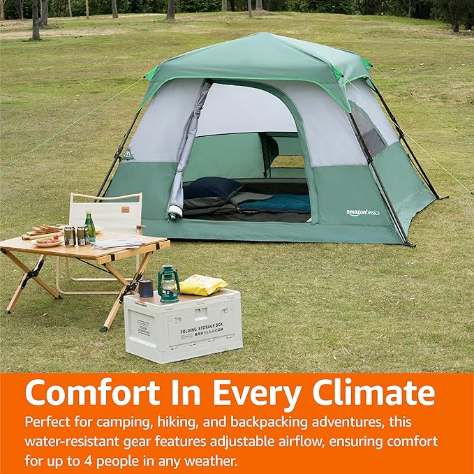 Amazon Basics Instant Camping Tent with Rainfly Weather-Resistant Quick Setup