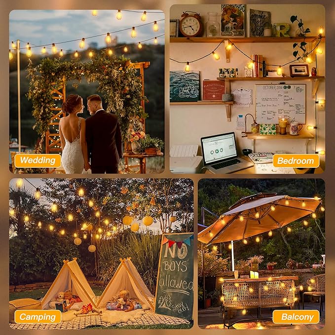 Ollny S11 Outdoor String Lights with Remote 30 FT 3 Modes Dimmable Timers Waterproof Connectable Patio Lights 15+1 LED Spare Bulb Dusk to Dawn Hanging Light for Indoor Porch Balcony Cafe (Pack of 2)