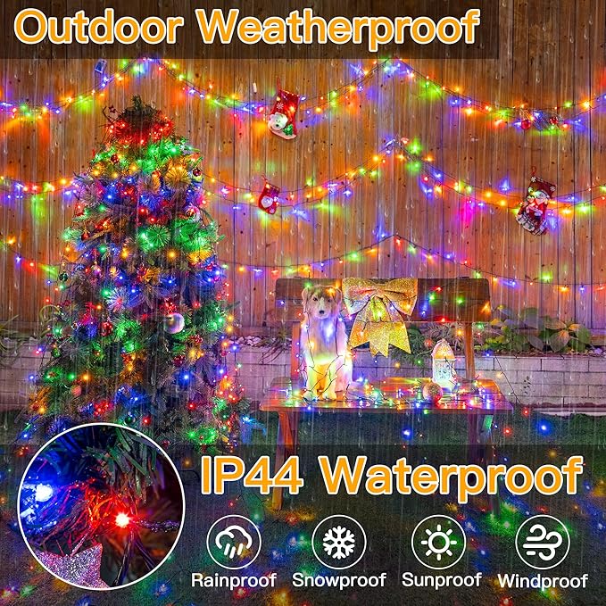 Ollny Christmas Lights 1000LED 328FT Long Christmas Tree Lights with 8 Modes Remote Timer IP44 Waterproof Outdoor Christmas Lights for Tree House Yard Outside Xmas Decorations Multicolor