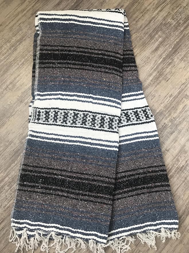 Baja Authentic Mexican Falsa Blanket Perfect for YogaBeach CampingPicnic Car seat Cover Home Throw Decor(Dust Blue)