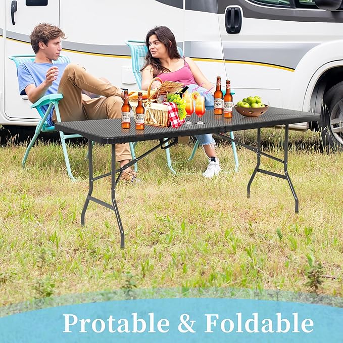 6 Ft White Folding Table Portable Table Camping Table Outdoor Collapsible Dinner Table Outdoor Tables for Patio Yard Wedding Party Cocktail Display
