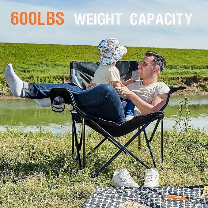 Portal Oversized Camping Chair Big and Tall Folding Camp Chair Portable Lawn Chairs Heavy Duty Foldable XXL Outdoor Camping Chair for Adults Support Up to 600 lbs Black/Grey