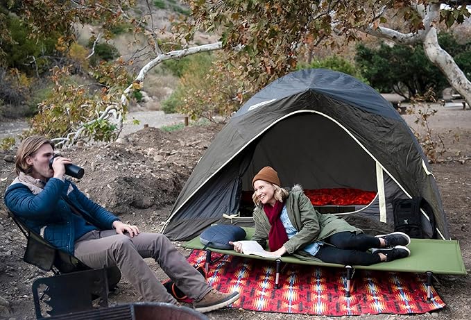 MARCHWAY Lightweight Folding Tent Camping Cot Bed with Lever Lock Easy Setup Portable Compact for Outdoor Travel Hunting Hiking Motorcycling Support 330Lbs (Army Green)