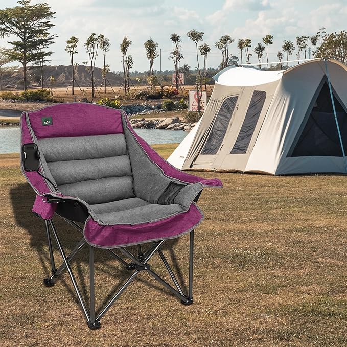 Northroad Oversized XL Padded Camping Chair w/Cell Phone Holder Large Camp Lounge Chair Foldable Lawn Chair w/Cup HolderCarry Bag for Outdoor Hiking Beach Picnics Heavy-Duty 400-lbs Capacity