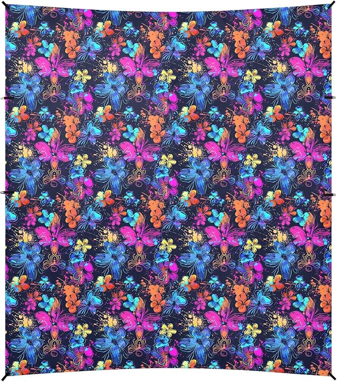 Camping Sun Shelters Pattern Blue and Pink Flowers Print Beach Canopy 126 * 110.2in