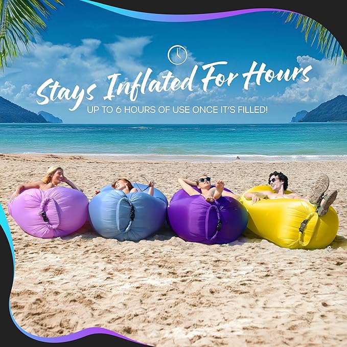 Nevlers Yellow Inflatable Lounger | 210T Polyester Air Couch | No-Pump Blow Up Chair | Inflatable Chair w/ 450lbs. Cap. Pockets &amp Matching Bag | for Use as Outdoor Inflatable Couch for Adults &am