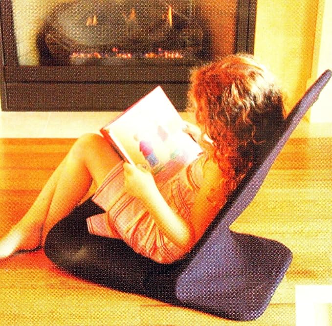 Portable Floor Chair Memory Foam Seat Padded Back Frame Folding Chair. Adjustable Angle Back-Rest. 14 W x 22 H x 21 Deep (Blue)