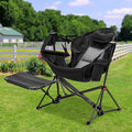 Ainfox Hammock Chair with Footrest Oversized Swinging Portable Folding Camping Chairs for Adults Outside Swinging Camp with Cup Holder Pillow for Outdoor Patio Lawn Black
