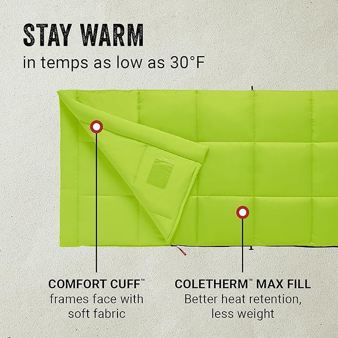Coleman Kompact Sleeping Bag Indoor/Outdoor Lightweight Sleeping Bag for Adults 20°F/30°F/40°F Options for Camping Hiking Backpacking with Included Compression Sack