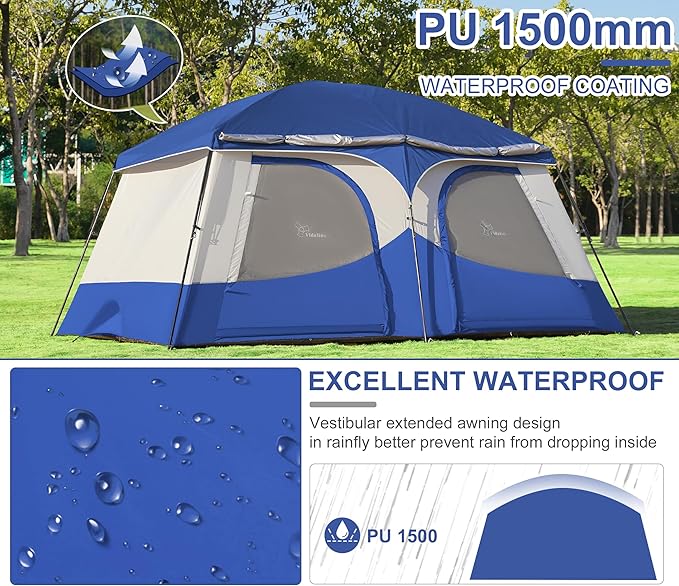 Vidalido Tents8-10 Person Camping Tent with Extended Vestibule2 Room Weather Resistant Family TentsEasy Install Waterproof Outdoor Tent for Camping Hiking