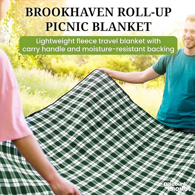 DISCOUNT PROMOS Brookhaven Roll Up Picnic Blankets Set of 6 Bulk Pack - Great Outdoor Blanket for Camping Picnic Beach Sports Outdoor Activities - Green