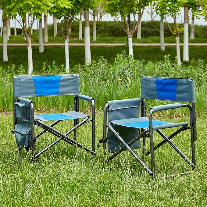 2 Folding Padded Camping Chair Portable Outdoor Chair with Storage Bag armrests and Anti Slip feet Suitable for Beaches backyards barbecues picnics and terraces. (2 Blue)