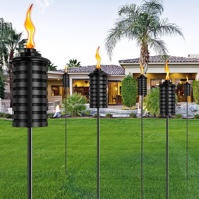 ZSZMFH 4 Pcs Metal Torch for Outside 16oz Outdoor Metal Torch Garden Décor59-Inch Upgraded Citronella Torches with 3-Prong Grounded Stake Table Top Torches for Party Patio Pathway