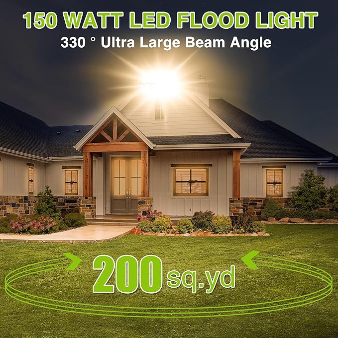 STASUN LED Flood Light Outdoor 150W 15000lm 3000K Daylight White IP66 Waterproof Commercial Parking Lot Light3 Heads for Yard Street Stadium House Floodlight Bright Security Lights for Outdoor Area