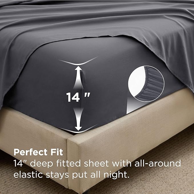 Bedsure 7 Pieces Full Comforter Set Premium Series Hotel Luxury Soft Bed in a Bag Goose Down Alternative Safe for Sensitive Skin Bedding Comforter All Season Medium Warmth Dark Grey Full Size