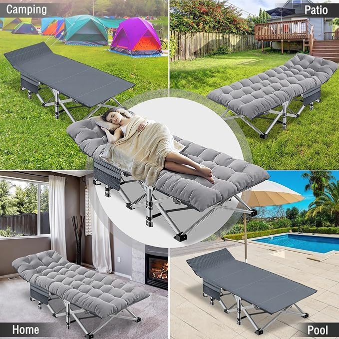 ABORON Oversized XXL Folding Camping Cot W/Mat for Adults 78 L x 32 W x 18 H Heavy Duty Outdoor Bed with Carry Bag1200 D Layer Oxford Travel Camp Cots