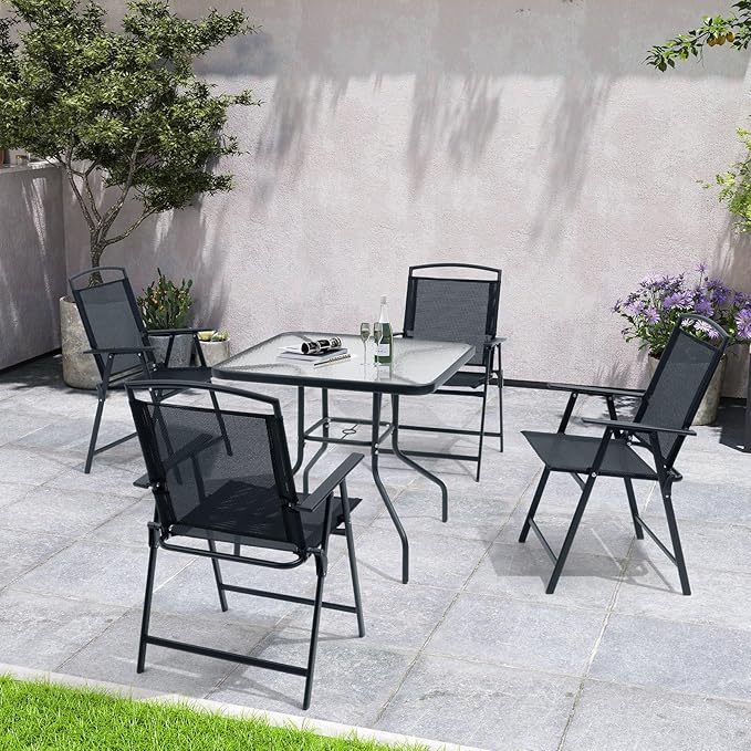 Crestlive Products Patio Folding Chairs Set of 4 Foldable Outdoor Chairs with Durable Rust-Resistant Frame and Breathable Textilene Material for Outside Black