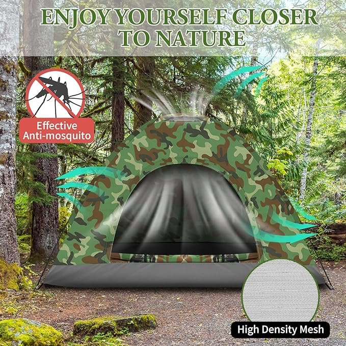 VINGLI Camouflage Camping Tent Portable Dome Tent for 3/4 Person with 78L”x 78W”x 53H”Waterproof Nylon Oxford for Hiking Climbing Camping Backpacking