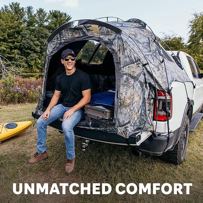 Napier Backroadz Camo Truck Tent | Pickup Truck Bed Camping Tent | Rainfly for Water Protection | Sturdy and Spacious 2-Person Truck Tent | Easy 10-Minute Setup | Camouflage