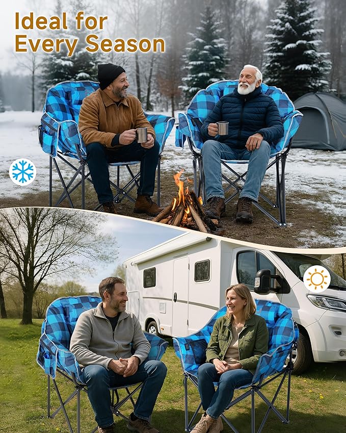 Slsy Oversized Heated Camping Chair Heavy Duty Folding Chair 500 lbs Support with Padded Seat Portable for Camping Outdoor Sports Patio &amp Picnics