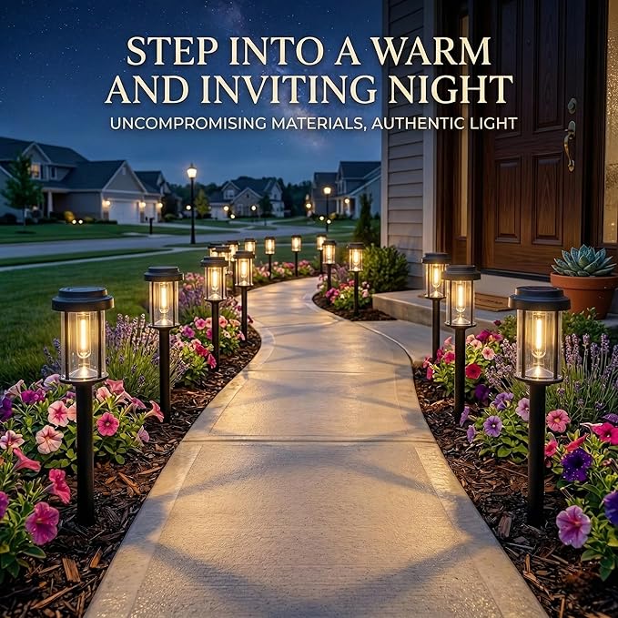DERAYSION Solar Lights Outdoor 8 Pack Upgraded Solar Pathway Lights LED Solar Garden Lights Waterproof Outdoor Solar Lights for Path Driveway Walkway Yard Decor - Warm White