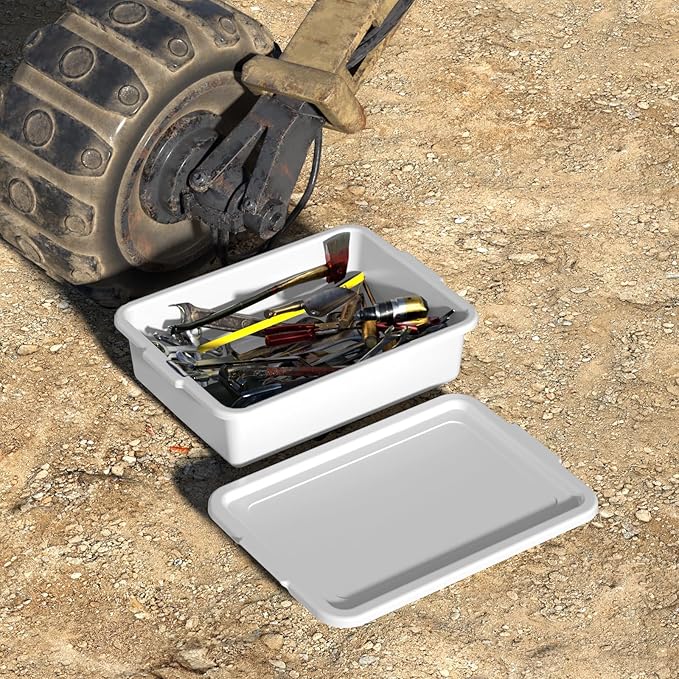 12 Packs Plastic Bus Tubs 13 L (3.4 Gal) Commercial Bus Box with Lid Gray