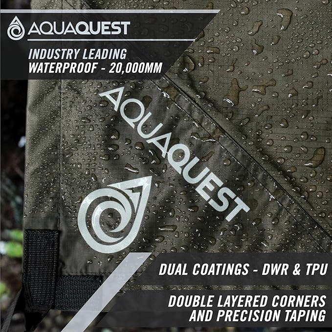 AquaQuest Defender Tarp – Heavy-Duty Waterproof (20000 mm) Seam-Taped Rain Fly for Camping Bushcraft &amp Survival