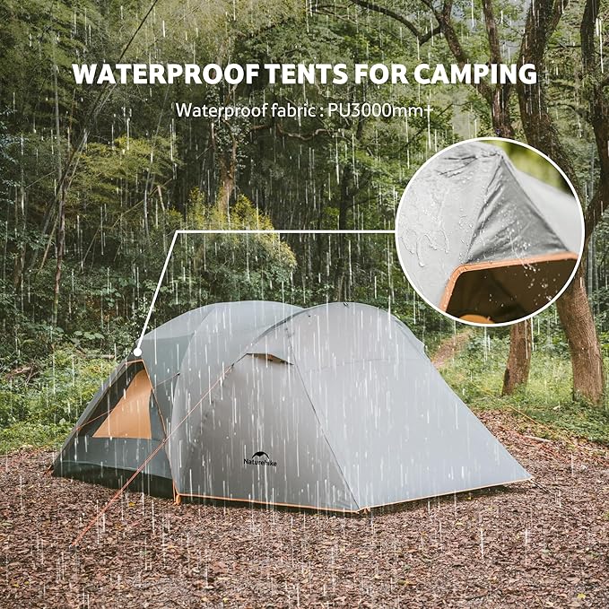 Naturehike KOTA 4/6/8 Person Camping Tent Double Layer Waterproof 4 Person 6 Person 8 Person Tents for Camping Large and Tall Family Tent with Vestibules Porch