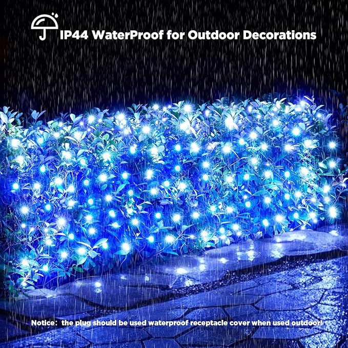 Led Net Lights Christmas Lights Outdoor 200Led 9ftx6ft Upgraded White and Blue Christmas Net Lighting Waterproof 5mm LED Wide Angle Outdoor Indoor Mesh Net Light for Tree Bushes Shrubs Decorations