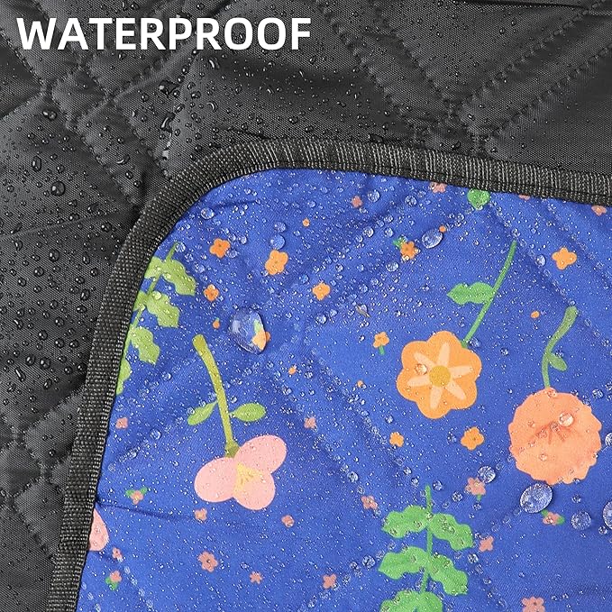 Outdoor Picnic Blanket Blue Floral 60x80 Sandproof Beach Blanket Waterproof Picnic Blankets Foldable for Caming Beach Outdoor Activities.