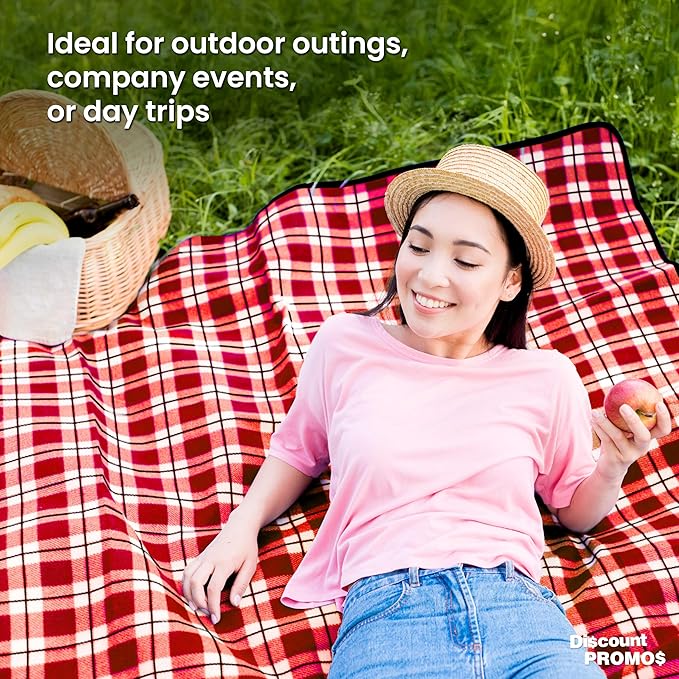 DISCOUNT PROMOS Brookhaven Roll Up Picnic Blankets Set of 6 Bulk Pack - Great Outdoor Blanket for Camping Picnic Beach Sports Outdoor Activities - Red
