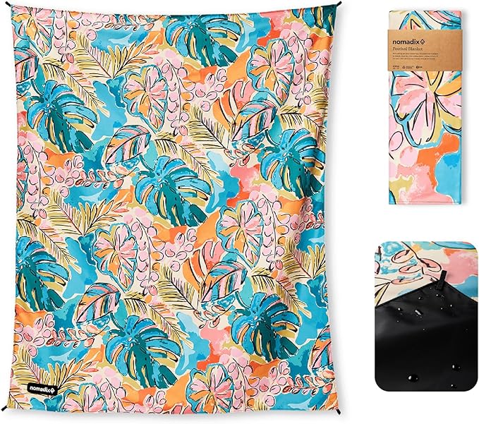Nomadix Festival Blanket - Perfect for Picnics Camping &amp Lawn Seating - Plush Top &amp Water Resistant Base - Made with Post Consumer Recycled Materials - Jungle - 60x72