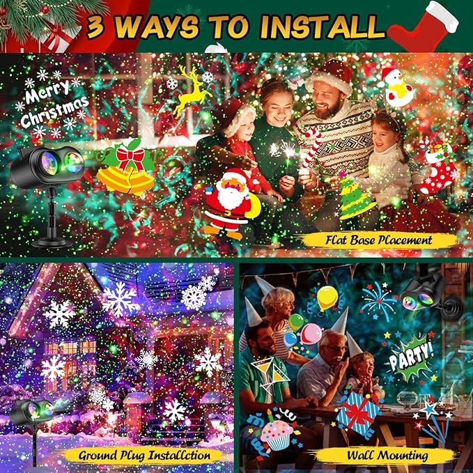 Christmas Projector Lights Outdoor with Ocean Wave &amp Firefly Light 20 Slides/160 Patterns Holiday Projection Lights Indoor with Remote &amp Timer Waterproof Light Projector Christmas Decoration
