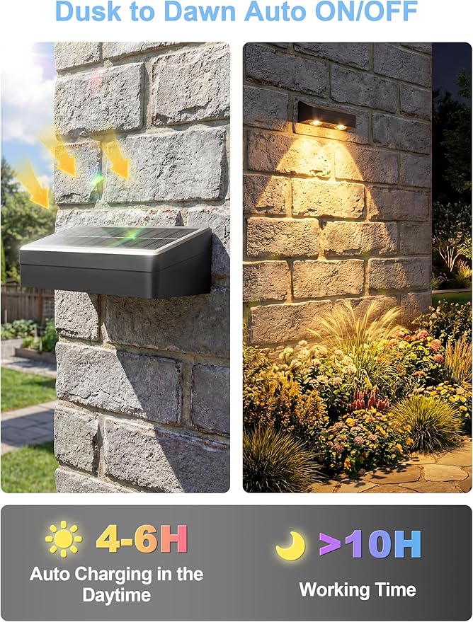 Solar Fence Lights with Remote Warm White Cool White and RGB Color Glow LED Outdoor Wall Lights IP65 Waterproof Solar Lights for Fence Backyard Railing and Deck Home Improvement 2 Pack