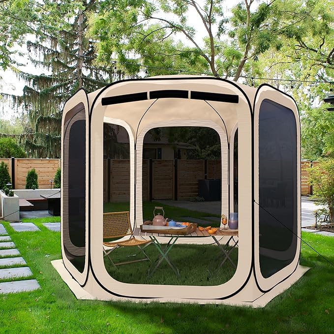 HOOYEAH Pop-up Screen House Tent Portable Screen Room Camping Canopy Instant Screen Tent Ultimate Outdoor Shelter with Carry Bag for Patio Backyard Garden and Outdoor Activities 10x10