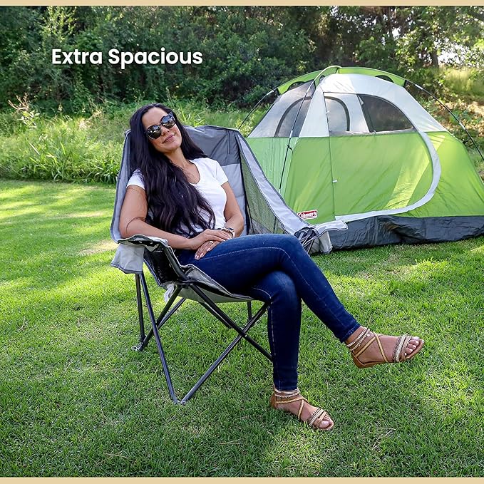 ARROWHEAD OUTDOOR Oversized Folding Camping Chair Heavy-Duty 300 lbs Capacity Adjustable Double Cup Holder Mesh Panels Inner Storage Pockets &amp Carry Bag
