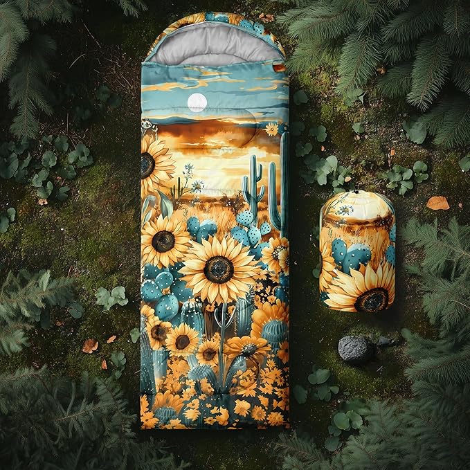 AILONEN Sunflower Sunset Sleeping Bag for Boys Girls Adults3 Season Warm &amp Cool Weather Botanical Design Lightweight Waterproof Camping Sleeping BagHikingOutdoor Backpack Traveling