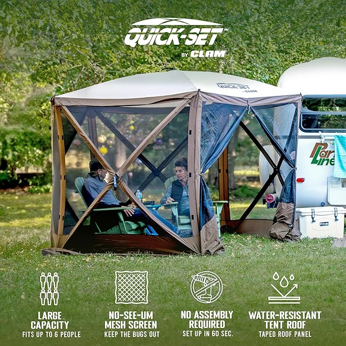 CLAM Pop Up Screen Tent Outdoor Camping Gazebo Canopy Venture 9' x 9' Brown