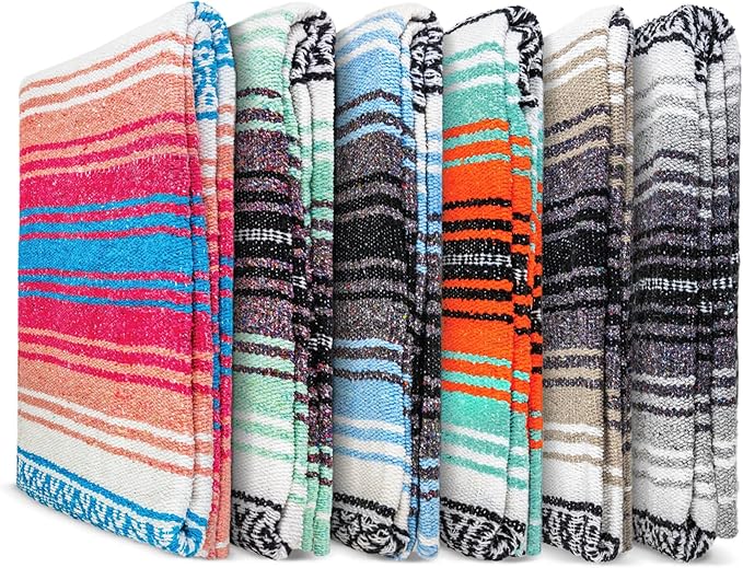Benevolence LA Authentic Handwoven Mexican Blanket | Yoga Blankets Outdoor Picnic Beach Camping | Equestrian Saddle | Serape 50x70 inches - Bright Mandarin Pack of 1