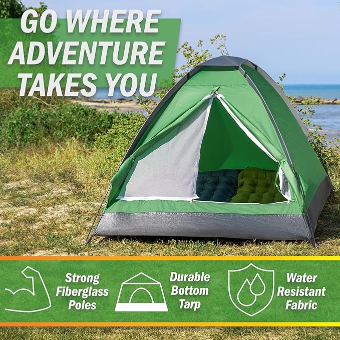 2 Person Camping Tent with Rain Fly and Carrying Bag – Lightweight Outdoor Pop Up Tents for Camping Essentials Music Festivals Backpacking Hiking or Beach Shelter by Wakeman Outdoors