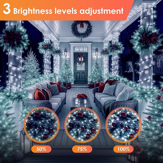 Christmas Lights 600 LED 196FT IP67 Waterproof Christmas Tree Lights with 8 Modes Outdoor String Lights with Timers &amp Memory Function Xmas Light for Holiday Decor (Cool White)