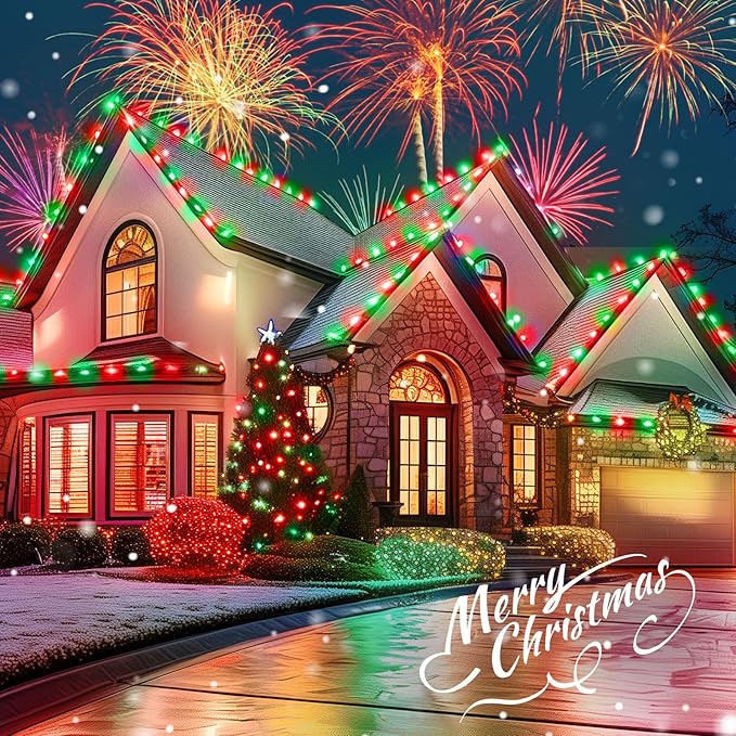Minetom 147 FT 200 LED C9 LED Christmas Lights Outdoor - Plug in Fairy Lights with Timer &amp 8 Modes Waterproof Commercial Grade Extendable for Indoor Outdoor Roofline Patio Yard Xmas Red and Gree