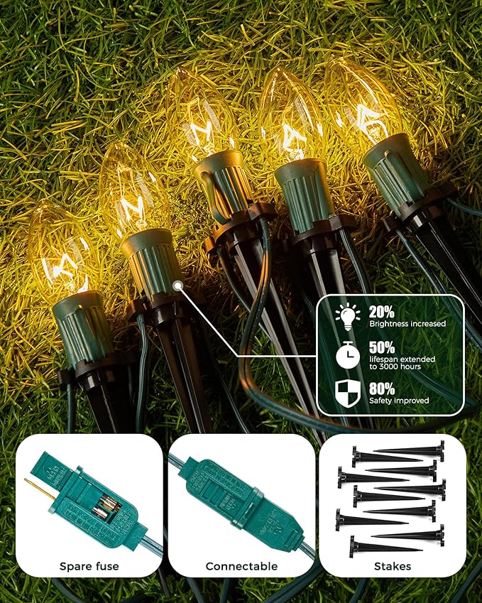 Brightown C9 Christmas Pathway String Lights - Outdoor with 102.8 FT Length 80 Clear Lights Waterproof Walkway for Indoor/Outdoor Xmas Party Decor Warm White