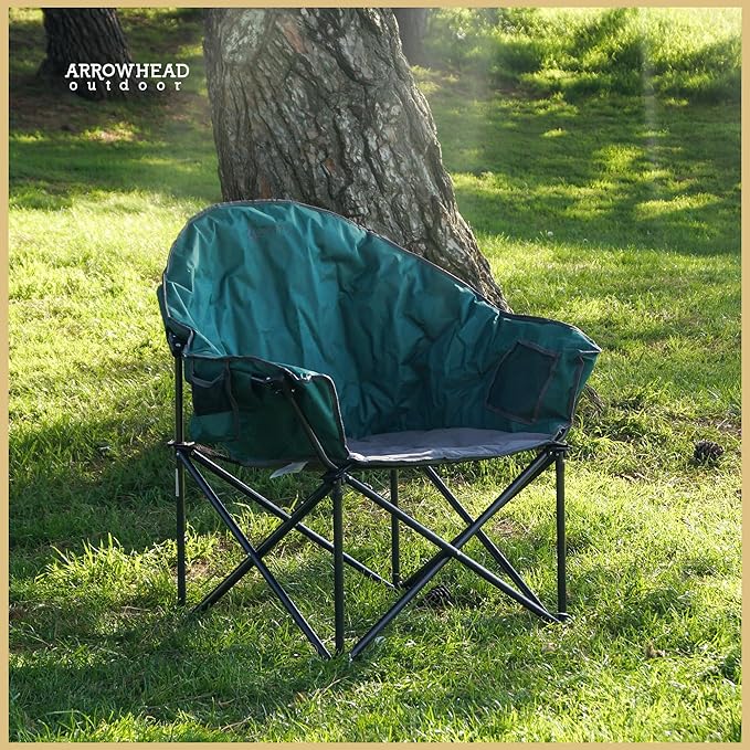 ARROWHEAD OUTDOOR 2-Pack Oversized Heavy-Duty Club Folding Camping Chair w/Pocket Cup Holder Portable Padded Moon Round Saucer Supports 330lbs