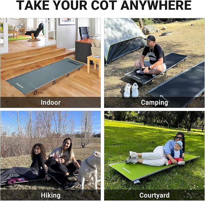 KingCamp Camping Cot Folding Portable Heavy Duty Ultralight Cots for Adults Camping Tent Hiking Backpacking Mountaineering Travel Indoor Outdoor Indoor Base Camp with Pillow Support 265 Lbs