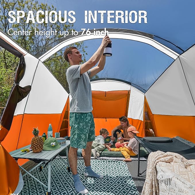 PORTAL 6/8/10 Person Family Camping Tent with Screen Room Water Resistant Big Tunnel Tents with Rainfly Large Family Tent for Camping Outdoor Patio